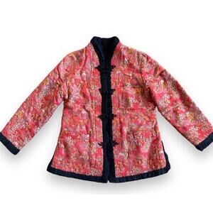 Vintage Chinese Reversible Satin Jacket Red to Black Faux Fur Quilted Tang Suit